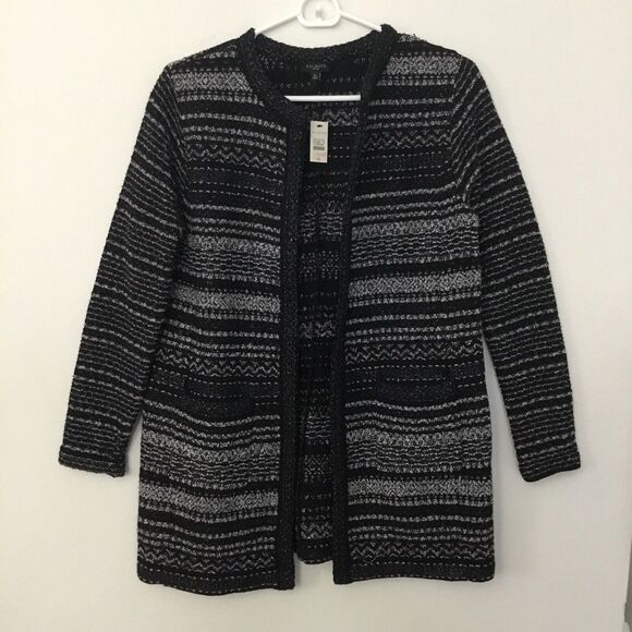 NWT TALBOTS Black Mixed Stiched Sparkle Sweater Coat Topper Petites size S - Picture 2 of 8